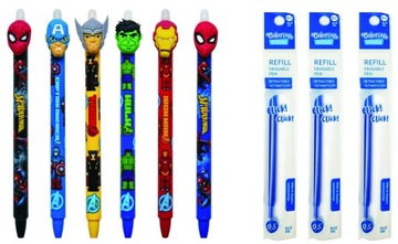 6szt długopis wymazywalny z gumką AVENGERS SPIDERMAN +3szt wkład Colorino
