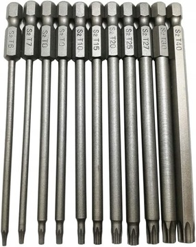 Bity Długie TORX 11szt 100mm Klucz Zestaw 1/4 Cala
