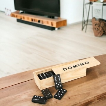 СЕМЕЙНАЯ КОРОБКА ДЛЯ ИГРЫ ДОМИНО, 28 ДЕРЕВЯННЫХ БЛОКОВ