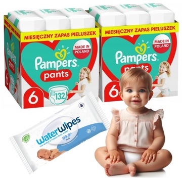 GIGA PAKA - Pieluchomajtki PAMPERS Pants 6 (14-19kg) - 264 SZT + WATERWIPES