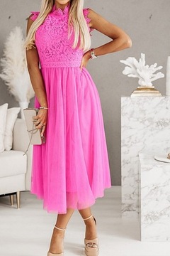 MD tiulowa sukienka neon róż koronka | S/36