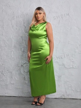 SHEIN CURVE SUKIENKA MAXI ZIELONA SATYNOWA BEZ RĘKAWÓW 4XL 227