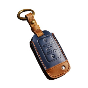 Ochraniacz na breloczek na 3 przyciski Skórzany ochraniacz na brelok Skórzany kluczyk samochodowy w kolorze niebieskim