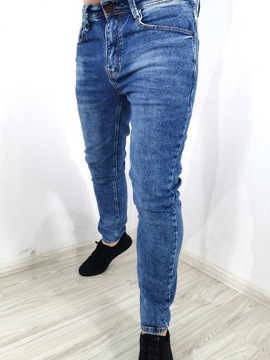 Spodnie męskie jeans niebieskie lekko wycierane slim comfort 35