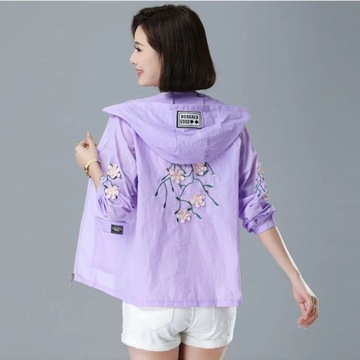 Embroidery Print Hooded Thin Coat Spring Summer Ov