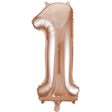 BALON CYFRA ROSE GOLD NUMER FOLIOWY URODZINY ROCZEK 1 XL 86 CM RÓŻOWE ZŁOTO