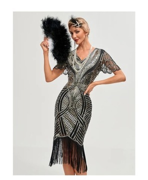 SUKIENKA CEKINOWA WIELKI GATSBY LATA 20 RETRO SYLWESTER ZŁOTA XXL