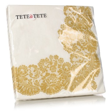 Serwetki Papierowe 33x33cm Koronka Złota Ramka Eleganckie, 20 sztuk