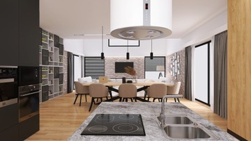 Projekt wizualizacji aranżacji wnętrz Salon Kuchnia