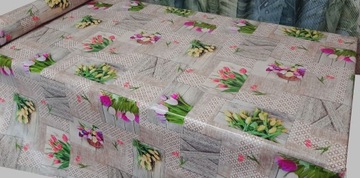 Клеенка, клеенка, скатерть, ТЮЛЬПАНЫ, ЦВЕТЫ, БЕЖЕВЫЙ