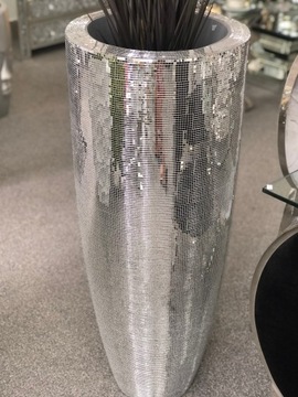 Серебряный зеркальный цветочный горшок из полирезина, высота 105 см.