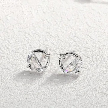 ANENJERY Silver Color Elegant Round Shape Blue Water Spring Stud Earrings