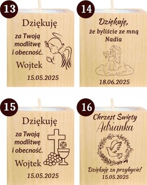 Podziękowanie dla Gości Komunia Chrzest piękny świecznik 1 szt grawer IMIĘ