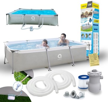 BASEN STELAŻOWY 300 x 207 x 65 cm PROSTOKĄTNY 3600 l Pompa Filtr Termometr