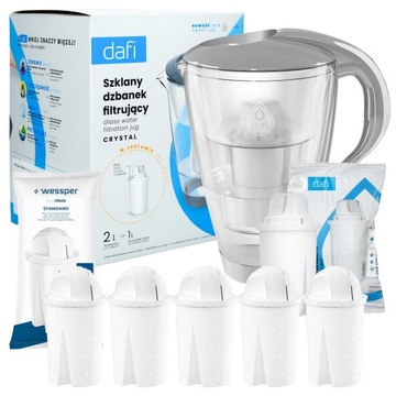 Dzbanek filtrujący szklany Dafi Crystal LED + 5x Filtr Wessper Zamiennik