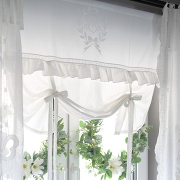 Roleta rzymska bawełniana lniana Shabby Chic haft