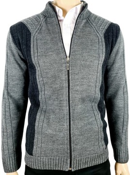 Rozpinany sweter N58 wzór wyszczuplający sylwetkę PRODUKT POLSKI grafit L