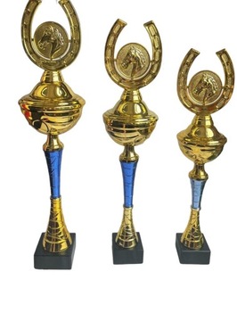 3 puchary z podkowami, konie, Hubertus, puchary konne, 44,41,39 cm