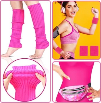 НАРЯД 80-х 90-х НЕОНОВОЕ РЕТРО-ДИСКОТЕЧНОЕ ПЛАТЬЕ ТЕЛО ЛЕГГИНСЫ КОМПЛЕКТ Z1 9in1 M