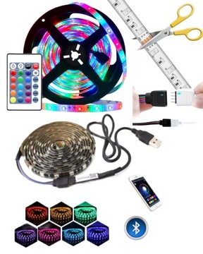 TAŚMA LED USB BLUETOOTH TV 5050 SMD WODOODPORNA RGB PILOT 5m