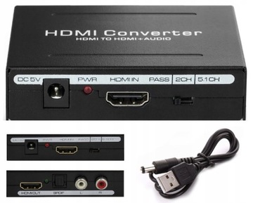 EKSTRAKTOR AUDIO Z HDMI DO TOSLINK SPDIF CINCH RCA ROZDZIELACZ KONWERTER