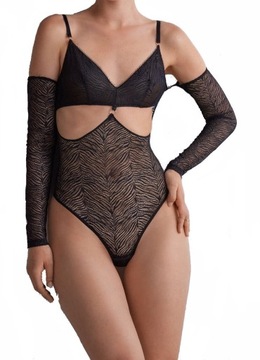 Intimissimi Koronkowe Body z Długim Rękawem Go Animalier M/38