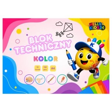 Blok Techniczny Kolorowy A4 10 Kartek 180 г Шкільний Товстий Папір HelloKids