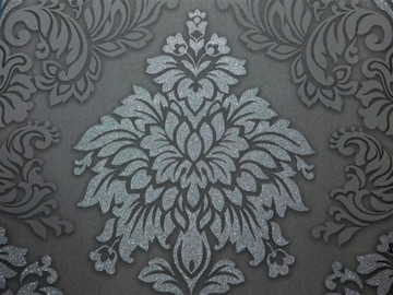 TAPETA Z BROKATEM ORNAMENT GLAMOUR CZARNA SZARA