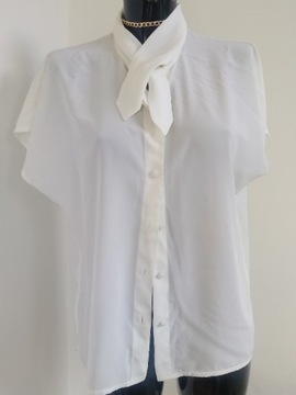 Unikatowa koszula vintage wiązanie elegancka biała mgiełka bluzka kremowa L