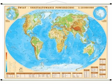 ŚWIAT MAPA FIZYCZNA DUŻA XXL ŚCIENNA HIPSOMETRYCZNA - AKTUALNA - NA ŚCIANĘ