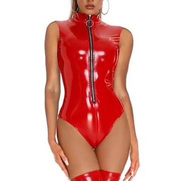 Plus Size Glossy Leather Tank Bodysuit For Women H