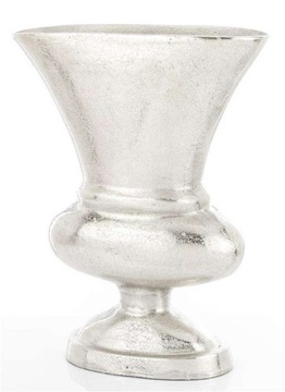 Серебряная металлическая декоративная продолговатая ваза на ножке, крышка для вазона.