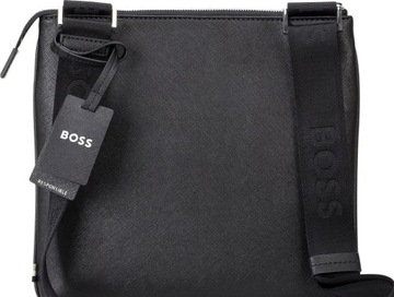 HUGO BOSS skórzana torba na ramię listonoszka męska pojemna BLACK NOWA