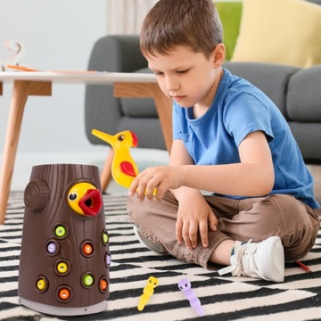 GRA MAGNETYCZNA ZRĘCZNOŚCIOWA NAKARM DZIĘCIOŁA ZŁAP ROBACZKA MONTESSORI
