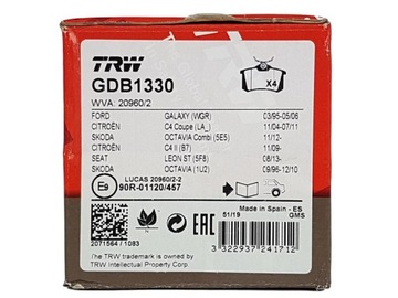 ДИСКИ + КОЛОДКИ TRW ЗАДНИЕ VW GOLF IV V BORA POLO 9N