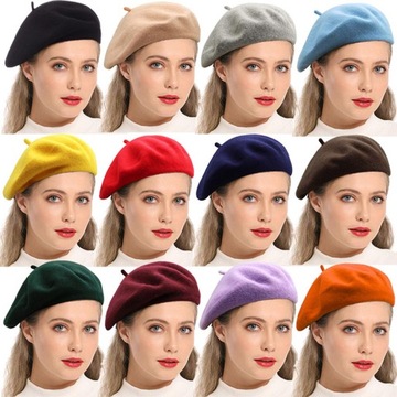 БЕРЕТ ЖЕНСКИЙ ФРАНЦУЗСКИЙ ШЕРСТЯНОЙ С ЦВЕТНОЙ АНТЕННОЙ