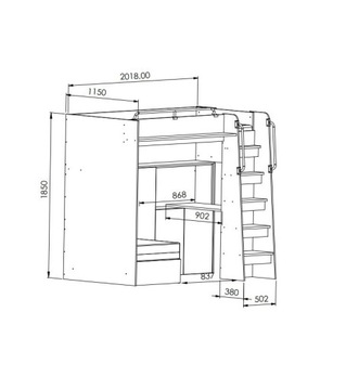 Двухъярусная кровать Мики с раскладывающимся диваном и письменным столом.