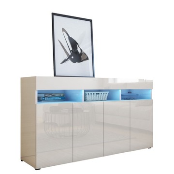 Komoda do salonu biała połysk 140 cm PREMIUM