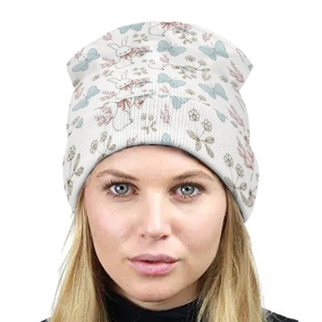 Motyle Czapka Zimowa Męska Beanie Wiosna Jesień Damska w Kwiaty