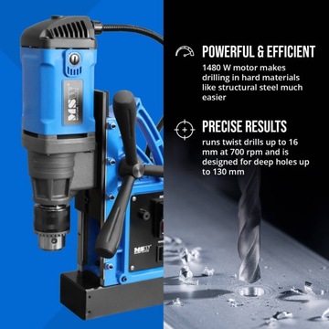 МАГНИТНАЯ ДРЕЛЬ - 1480 Вт - 700 ОБ/МИН - МАКСИМАЛЬНЫЙ ДИАМЕТР