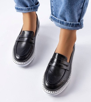 Półbuty damskie czarne perforacja mokasyny obuwie buty rozmiar 38