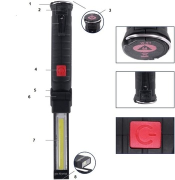 МОЩНАЯ СВЕТОДИОДНАЯ ЛАМПА ДЛЯ МАСТЕРСКИХ, МАГНИТНЫЙ КРЮЧОК, ПЕРЕЗАРЯЖАЕМЫЙ USB 5 В 1