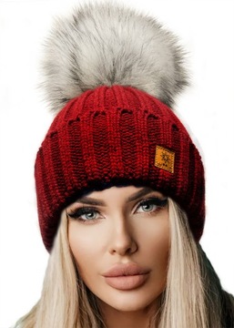 Polska Zimowa CZAPKA CIEPŁA pompon Woolk Rita
