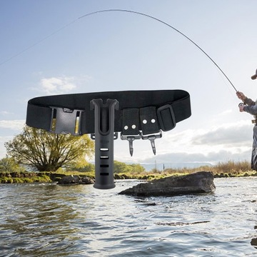 Pas wędkarski z wkładką do wędki w kolorze czarnym z paskiem