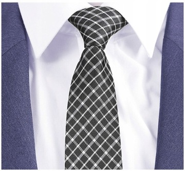 MODNY Krawat Męski w Kratkę Czarny SLIM FIT rw53
