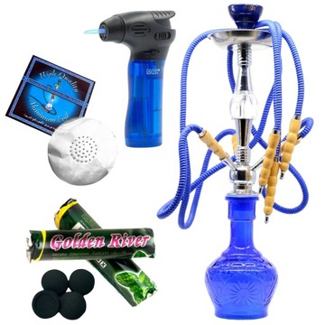 Shisha Szisza Fajka Wodna Bongo Szkło Metal + Cybuch 3 węże Duża Zestaw