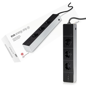 Eve Energy Strip aluminiowa listwa zasilająca 3 gniazda HomeKit iOS 16A