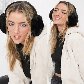 CZARNE NAUSZNIKI DAMSKIE PLUSZOWE SKŁADANE UNIWERSALNE na PREZENT JAKOŚĆ