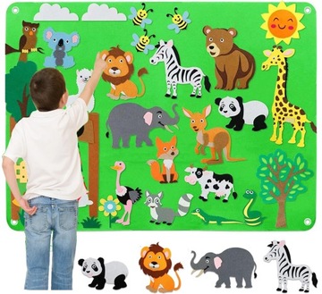 TABLICA MATA EDUKACYJNA Z FILCU PLANSZA DLA DZIECI FILCOWA ZOO MONTESSORI