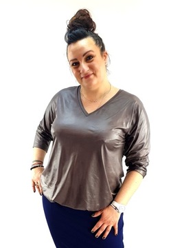 Plus Size. Bluzka Skórka Szaro-beż Zbluzowana r 52